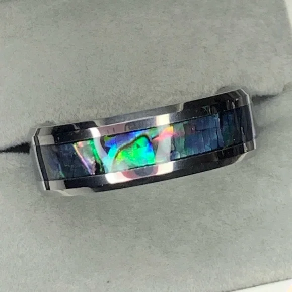 8mm Abalone Shell Tungsten Carbide Wedding Band Mens